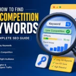 How to Find Low-Competition Keywords SEO guide with keyword research, search volume analysis, and competition metrics dashboard